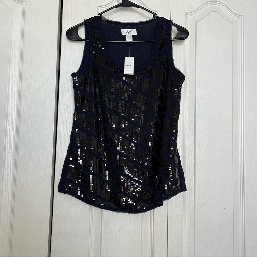 LOFT Blue Stripped Sequin-Embellished Front  (Box B) - Picture 2 of 6
